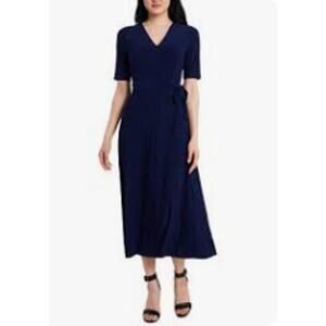 MSK V-Neck Midi Dress Navy Blue size Large